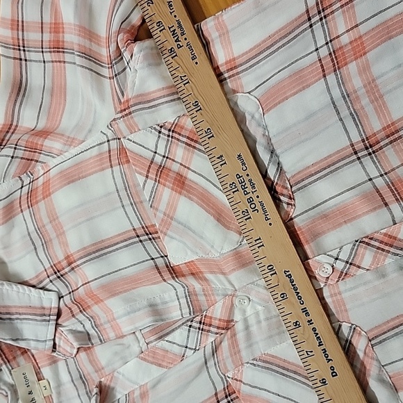 Cloth & Stone Orange White Lightweight Long Sleeve Button Down Shirt, Medium - Picture 5 of 8